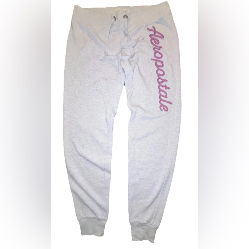 Aeropostale Y2K gray jogger sweatpants with burgundy Spellout Draw String Sz.S